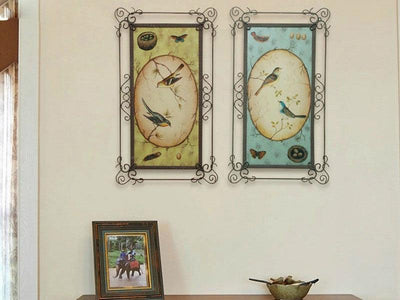 Lover Birds Metal Art - 2 Piece Set - Blue & Yellow