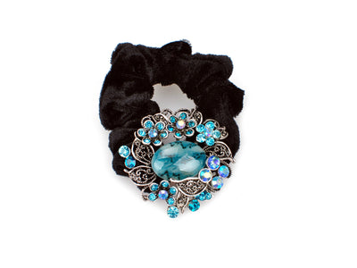 Wreath design pony tail holder with translucent beads and crystals - Blue