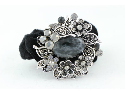 Wreath design pony tail holder with translucent beads and crystals - Black