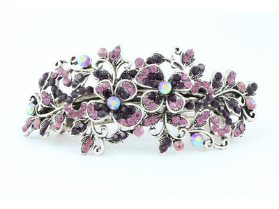 Hair barrette clip with butterfly flowers and leaves - Wine