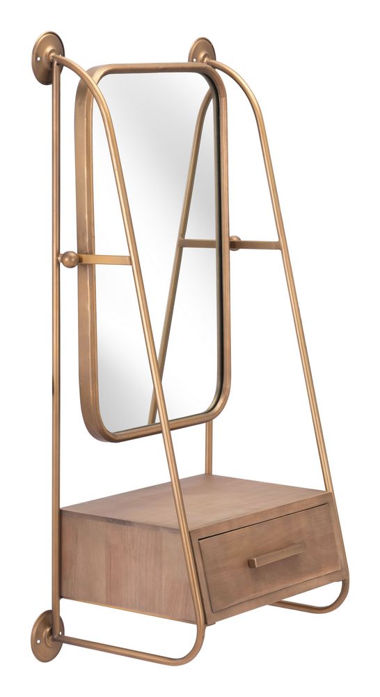 Peralta Mirror Shelf In Brass and Brown by Zuo Modern
