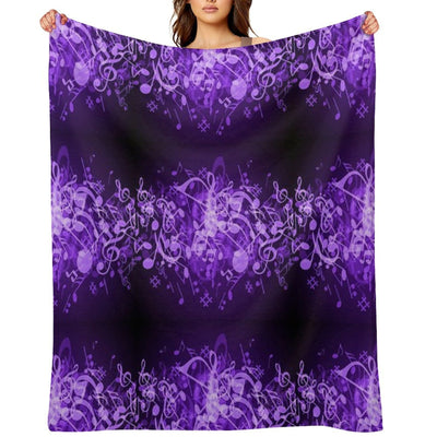 Purple Glow Music Notes Travel-friendly Throw Blanket