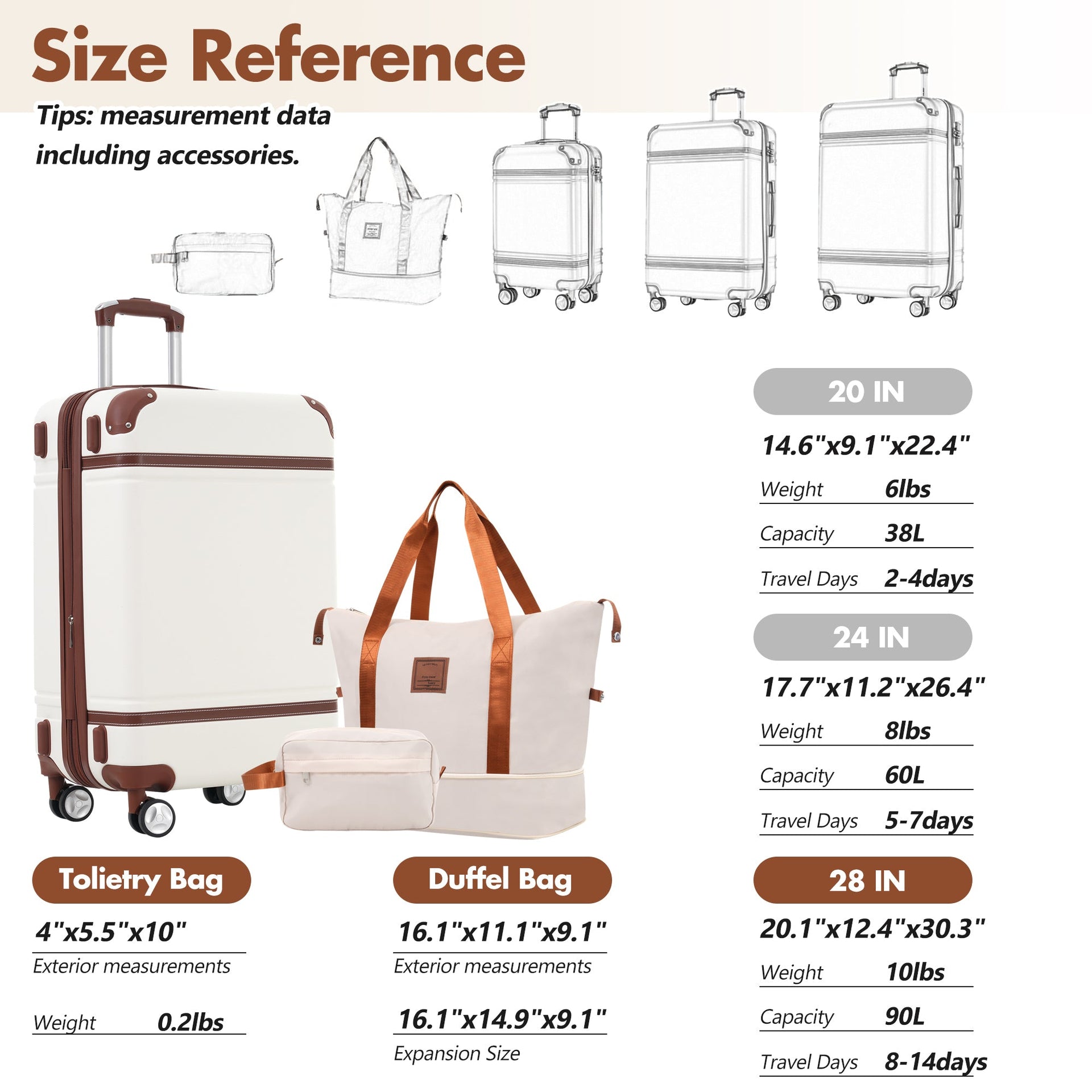 Hardshell Luggage Sets with Bags Lightweight Suitcase Double Spinner Wheels with TSA Lock ,Single Vintage Luggage 28 IN,White