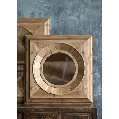 Pine Round Frame Small Mirror