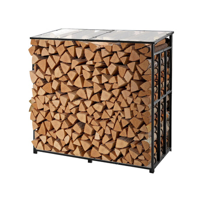 Firewood Rack With Sloped Roof, 4 Ft Outdoor Firewood Holder, 1/4 Cord Log Storage Shed, 660lb Max Weight Capacity, Powder-Coated Metal Wood Storage Rack For Fireplace Deck Backyard Garden