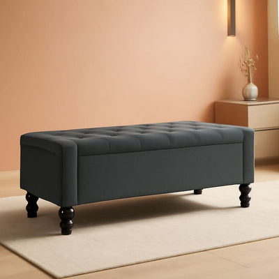 Storage Ottoman Bench Featuring Dual Safety Hinges