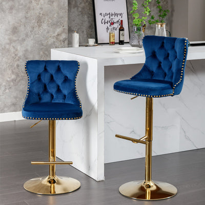 Modern Swivel Velvet Adjustable Height Upholstered Tufted Bar Stools with Backs
