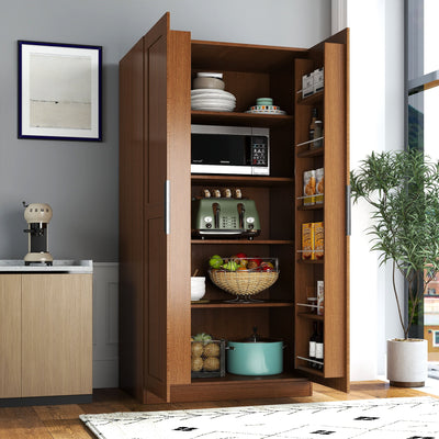 62.99in Kitchen Pantry Cabinet, Walnut Freestanding Buffet Cupboards Sideboard with Doors & Shelves, Kitchen Pantry Storage Cabinet for Kitchen, Living Room and Dinning Room