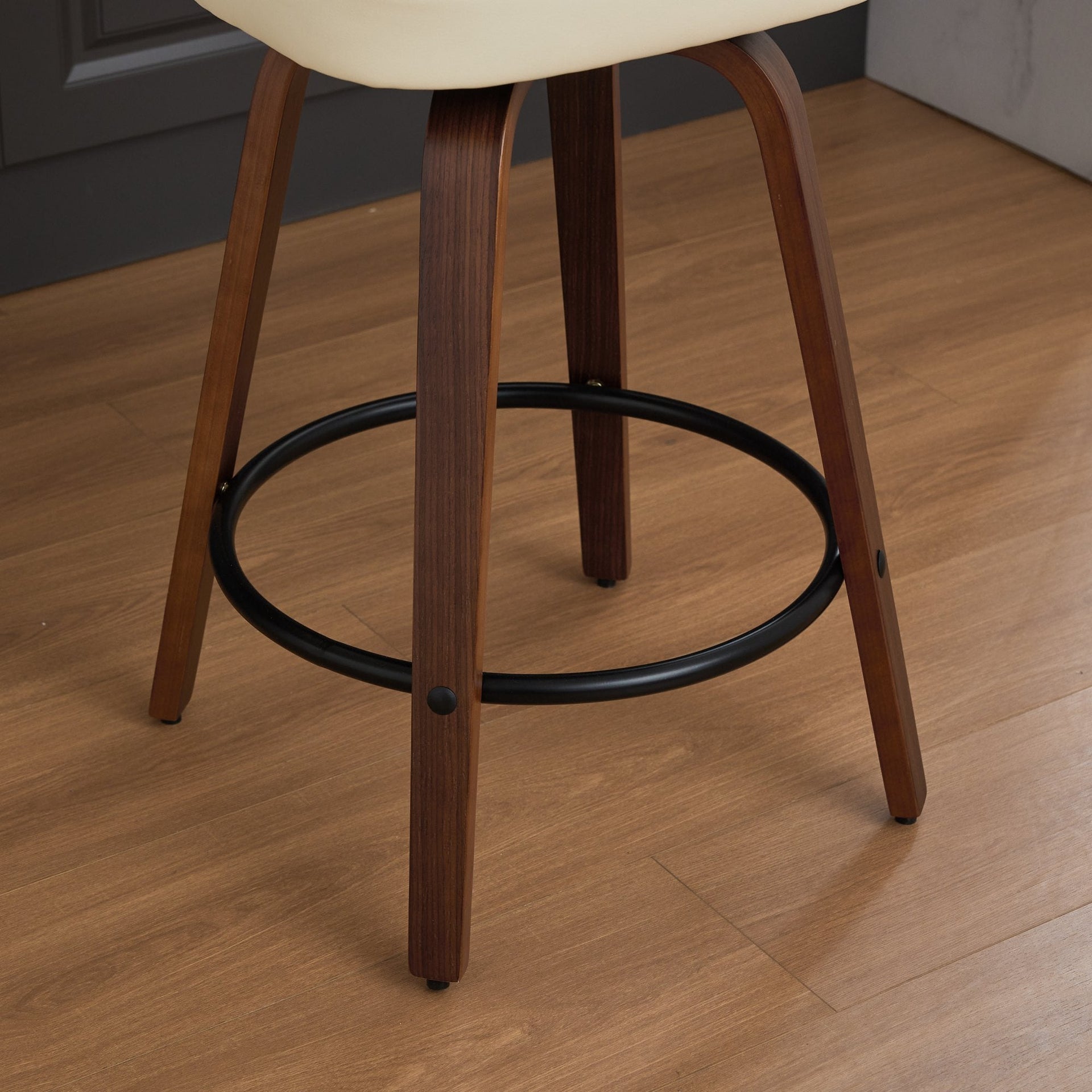 Set of 3 Counter Height Bar Stools - 26 inch Rattan Counter Height Stools with Cane Back, Upholstered Seat, Walnut Craftsmanship, Swivel Counter Stools for Island/Kitchen/Counter/Bar (Walnut /Beige)