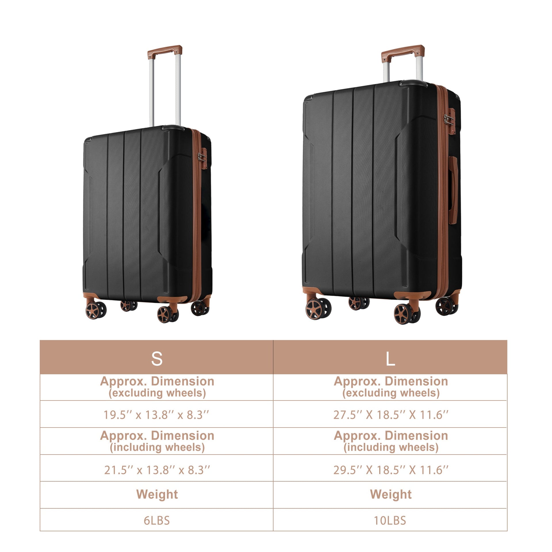 Luggage Sets 2 Piece, Hardshell ABS Lightweight and Expandable(only 28') Suitcases with Double Wheels, Carry-on Luggage, 2-Piece Set (20/28), Black Brown