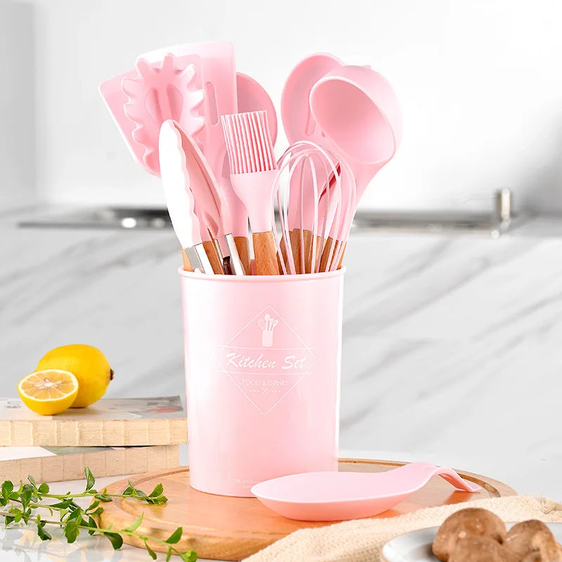 1Pc Psilicone Kitchen Utensils Set Non-Stick Cookware for Kitchen Wooden Handle Spatula Egg Beaters Kitchenware Accessories