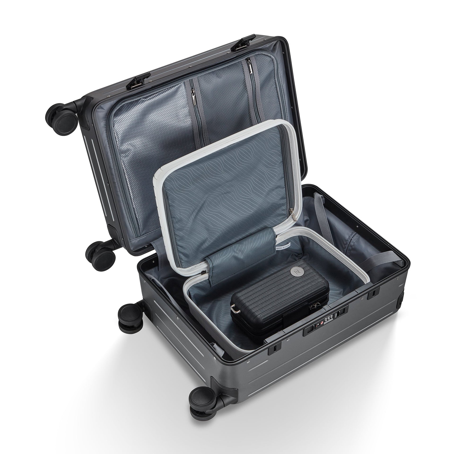 Aluminum Frame 20 Inch with Front Open Carry-on Luggage, PC Hard Shell Suitcase, Bounce Wide Handle Pull Rod Luggage with 360°Double Wheels, Built-In TSA Lock, Airline Approved Suitcase for Business