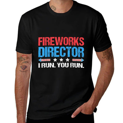 Fireworks Director - I Run You Run Funny 4th Of July Ribbed Collar T-Shirt