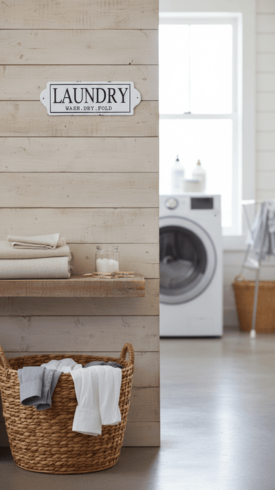 Stratton Home Decor Laundry Enamel Vintage Metal Wall Art, White
