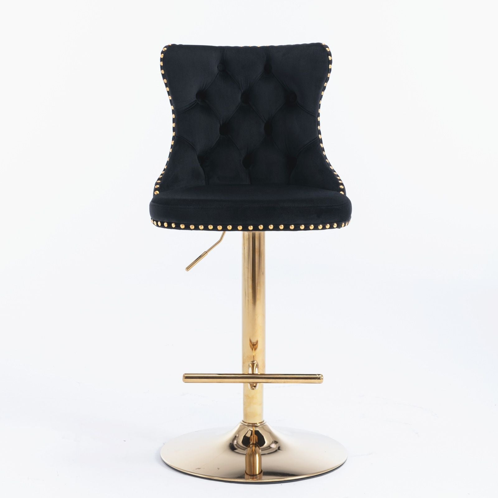 A&A Furniture,Golden Swivel Velvet Barstools Adjusatble Seat Height from 25-33 Inch, Modern Upholstered Bar Stools with Backs Comfortable Tufted for Home Pub and Kitchen Island(Black,Set of 2)