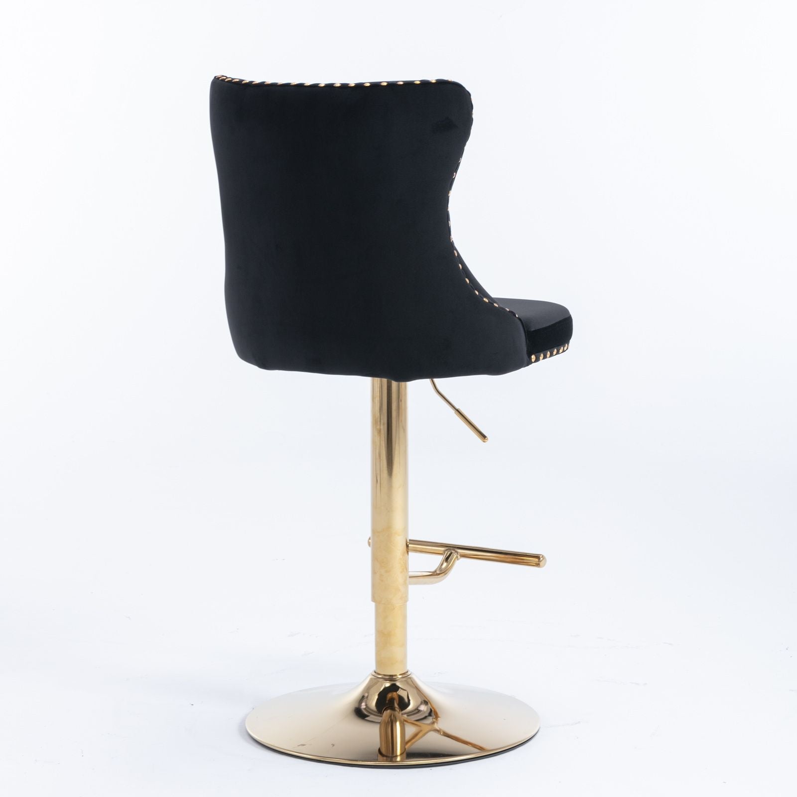 A&A Furniture,Golden Swivel Velvet Barstools Adjusatble Seat Height from 25-33 Inch, Modern Upholstered Bar Stools with Backs Comfortable Tufted for Home Pub and Kitchen Island(Black,Set of 2)