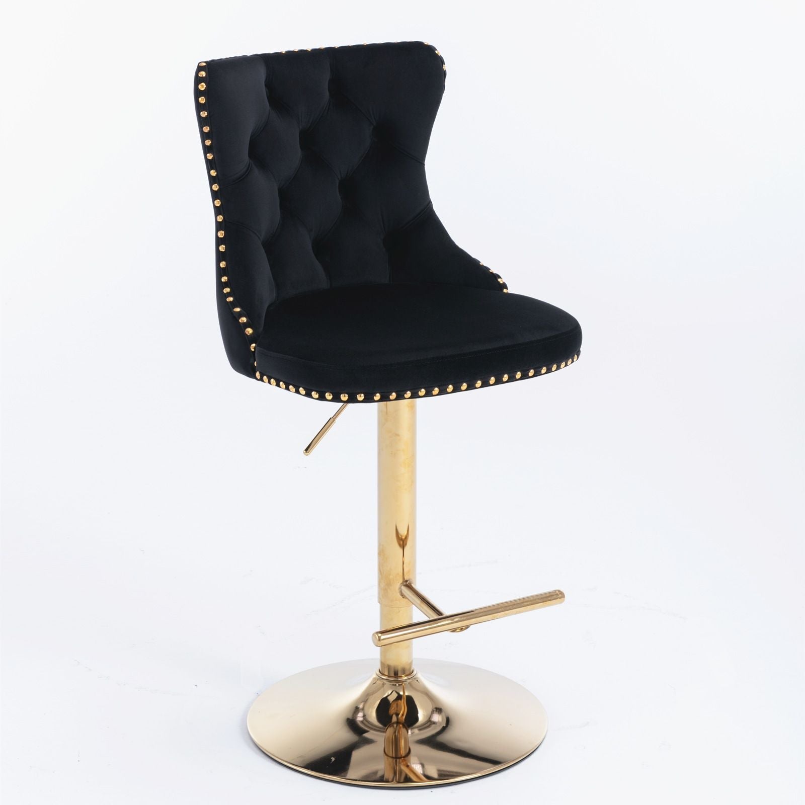 A&A Furniture,Golden Swivel Velvet Barstools Adjusatble Seat Height from 25-33 Inch, Modern Upholstered Bar Stools with Backs Comfortable Tufted for Home Pub and Kitchen Island(Black,Set of 2)