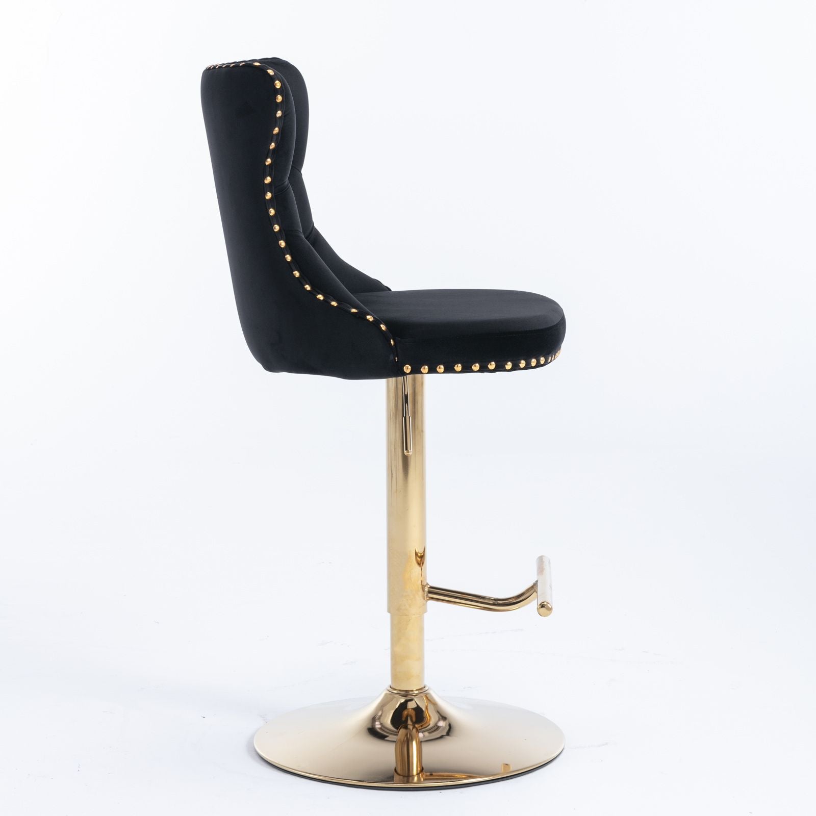 A&A Furniture,Golden Swivel Velvet Barstools Adjusatble Seat Height from 25-33 Inch, Modern Upholstered Bar Stools with Backs Comfortable Tufted for Home Pub and Kitchen Island(Black,Set of 2)