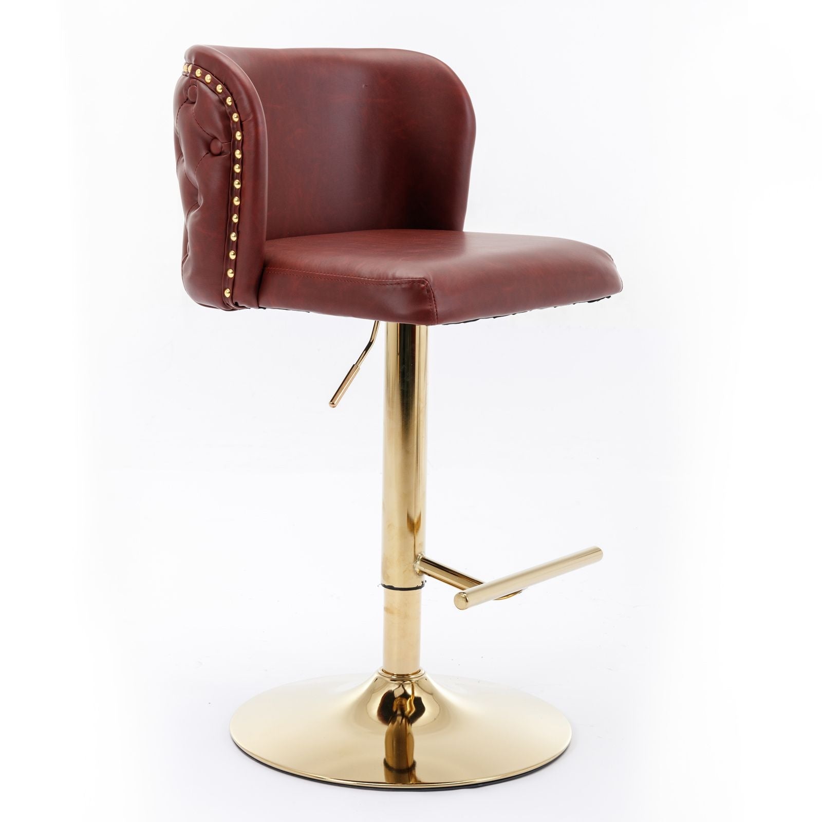 A&A Furniture,Swivel Barstools Adjusatble Seat Height, Modern PU Upholstered Bar Stools with the whole Back Tufted, for Home Pub and Kitchen Island(Wine Red, Burgundy, Set of 2)