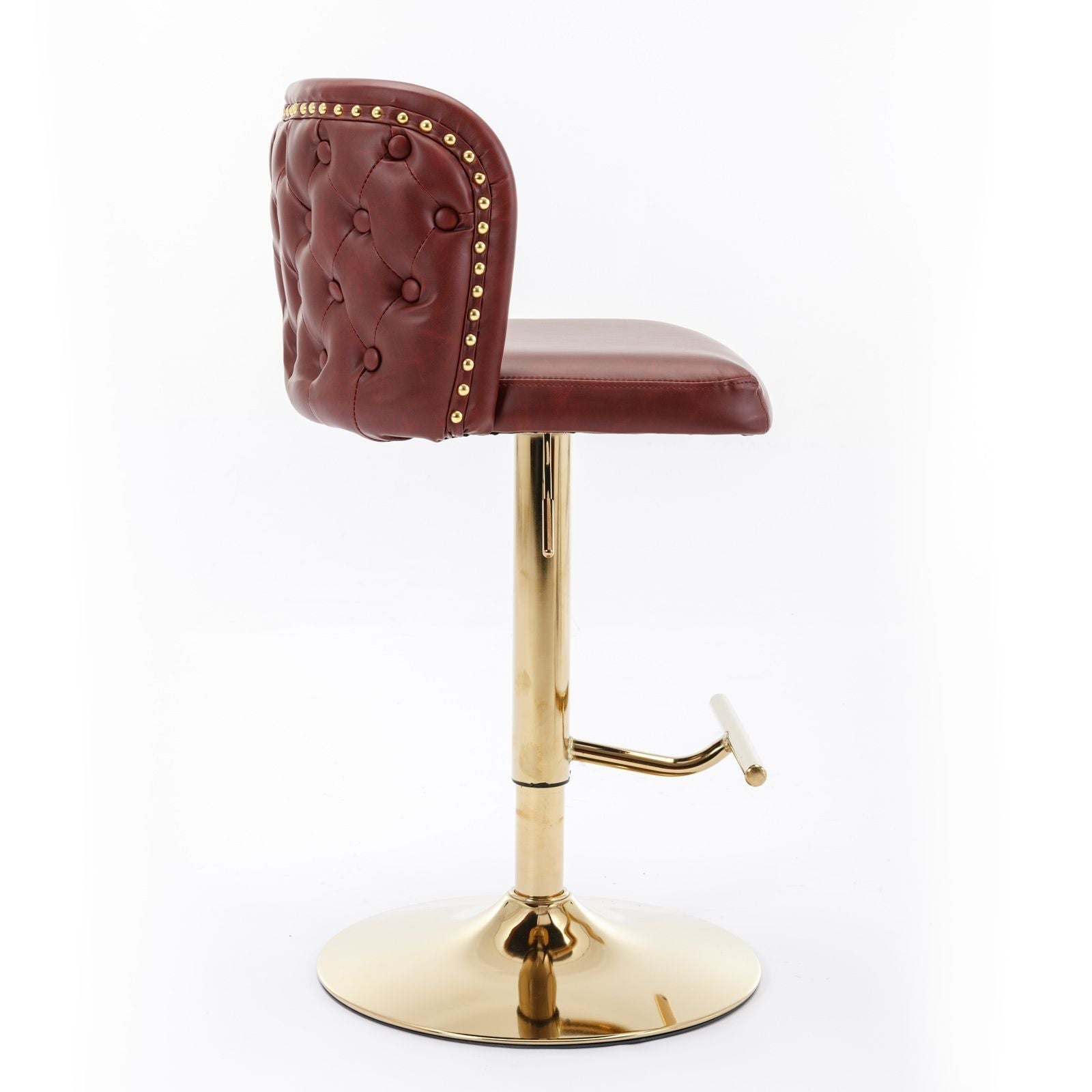 A&A Furniture,Swivel Barstools Adjusatble Seat Height, Modern PU Upholstered Bar Stools with the whole Back Tufted, for Home Pub and Kitchen Island(Wine Red, Burgundy, Set of 2)