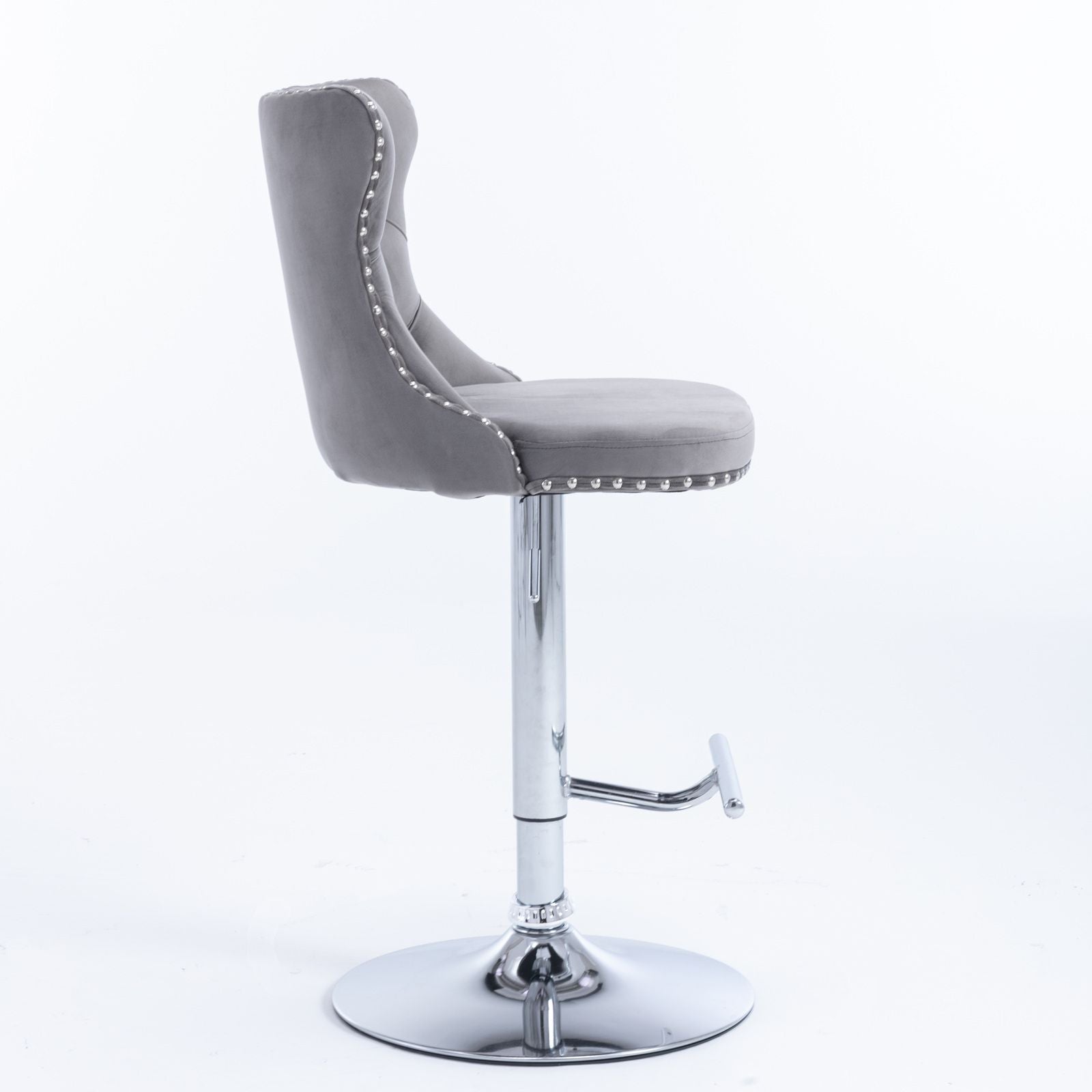 A&A Furniture,Swivel Velvet Barstools Adjusatble Seat Height from 25-33 Inch, Modern Upholstered Chrome base Bar Stools with Backs Comfortable Tufted for Home Pub and Kitchen Island(Gray,Set of 2)