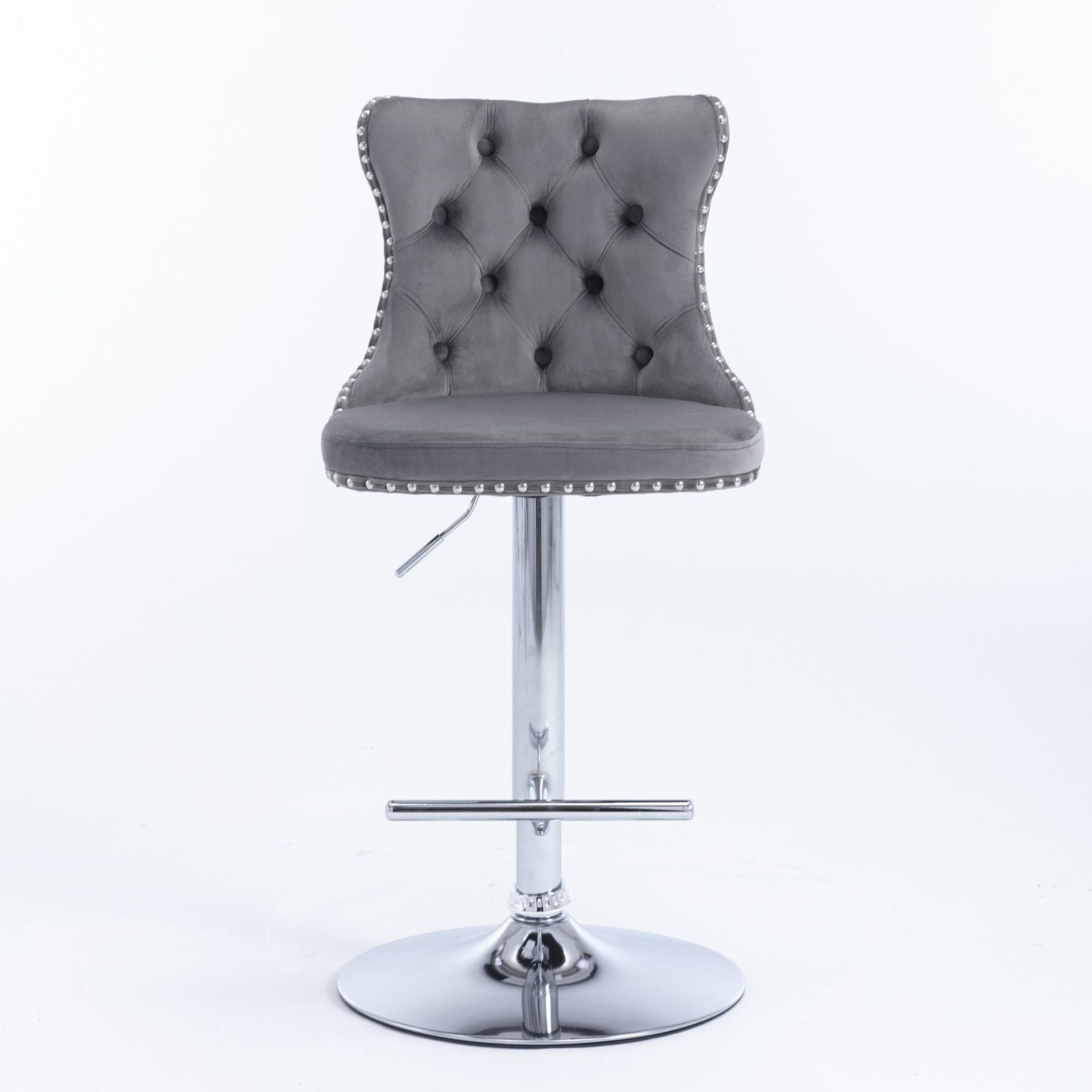 A&A Furniture,Swivel Velvet Barstools Adjusatble Seat Height from 25-33 Inch, Modern Upholstered Chrome base Bar Stools with Backs Comfortable Tufted for Home Pub and Kitchen Island(Gray,Set of 2)