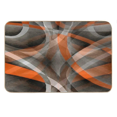 Eighties Burned Orange On Grey Abstract Curve Pattern Bath Mat