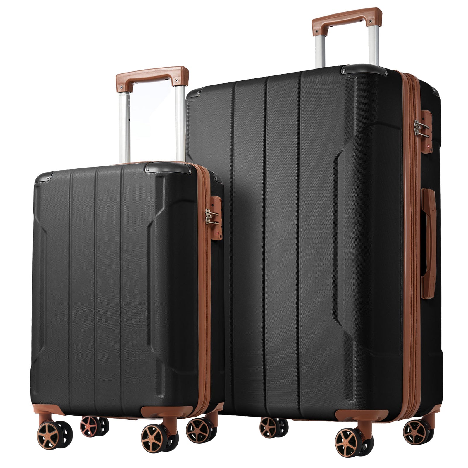 Luggage Sets 2 Piece, Hardshell ABS Lightweight and Expandable(only 28') Suitcases with Double Wheels, Carry-on Luggage, 2-Piece Set (20/28), Black Brown