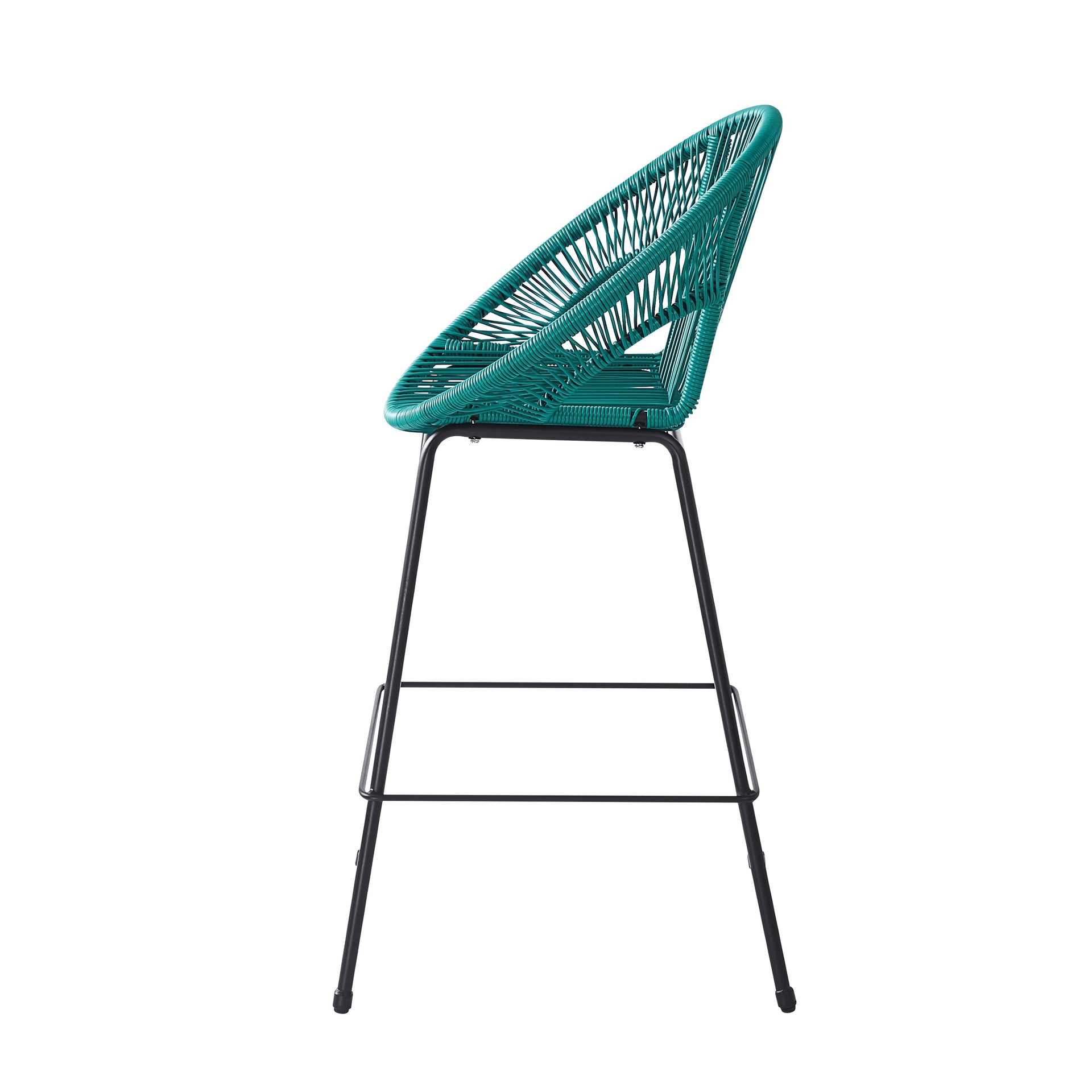 Ferrara Outdoor Patio Teal Faux Wicker Barstool Set, Durable PE Material, Ergonomic Design, Teal Wicker with Black Frame