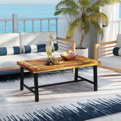 Acacia Wood Coffee Table with Thickened Top and Heavy-duty Metal Legs