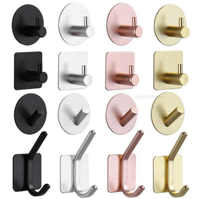 Adhesive Wall Hooks Mounted Door Key Cloth Coat Bathroom Robe Hanger Kitchen Hardware Rack Shelf Bag Hook Organizer For Hanging Bathroom Toilet Sticky Hook