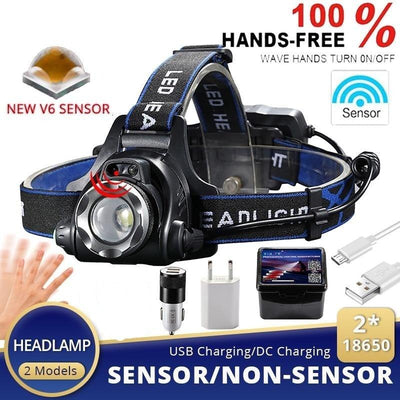 Adjustable USB Rechargeable IR Sensor Super Bright Headlight Battery For Long Working Time LED Headlamp Fishing Waterproof Head Light Lamp Perfect For Running Camping