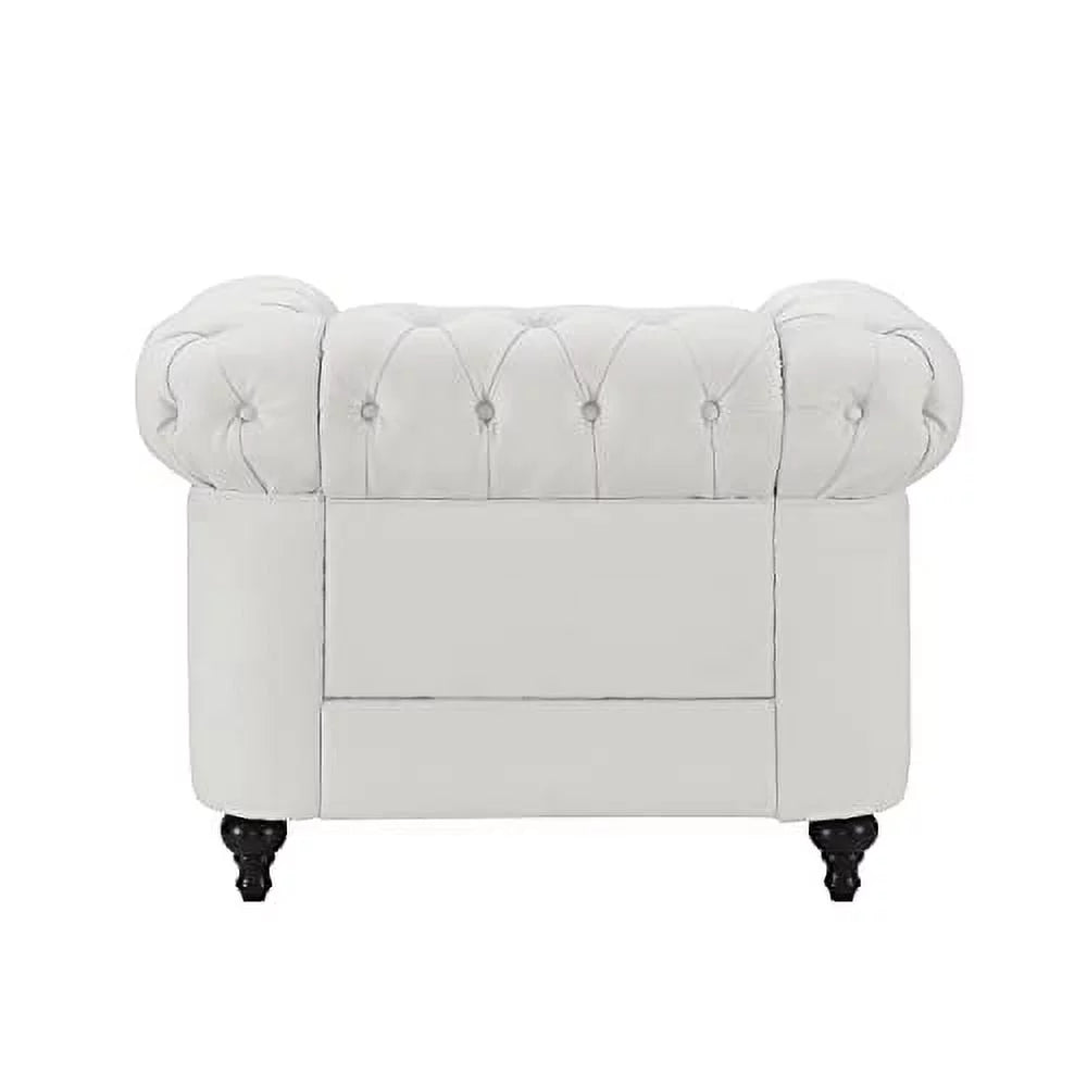 2 Piece Living Room Set, Faux Leather Chesterfield Sofa & Chair, Deep Button Tufted with Rolled Arms, Home Furniture