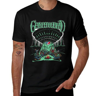 Grateful Dead Skeletons And Aliens Camping Band Slim-fit Cut T-Shirt