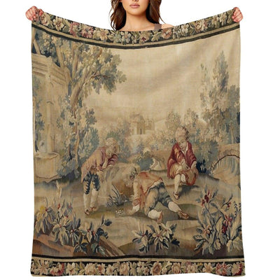 Aubusson Antique French Tapestry Print Throw Blanket