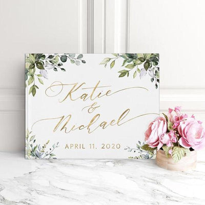 Alternatives Flower Wedding Guest Book Personalized White Guestbook Wedding Guestbook Album Custom Wood Look Printable Guestbook Family Scrapbook Albums Family Anniversary Gift For Couple