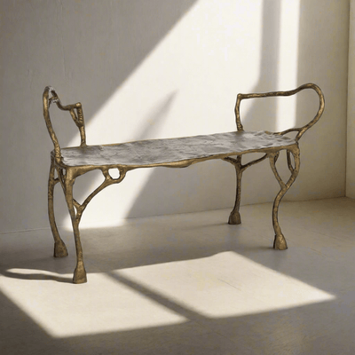 Antique Gold Organic Branch Bench