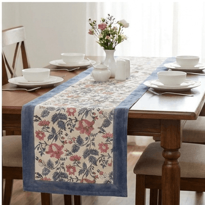 Antique Rose & Bluish Charcoal Hand Block Printed 13 pieces Table Linen Set