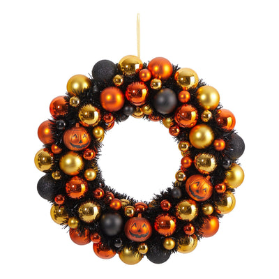 19ā Halloween Shatterproof Jack O'lantern Pumpkin Ornament Wreath
