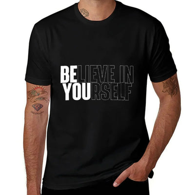 Believe In Yourself Motivational Quote Inspiration Positive Ribbed Collar T-Shirt