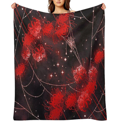 Galaxy Red Spider Lilies And Webs Throw Blanket