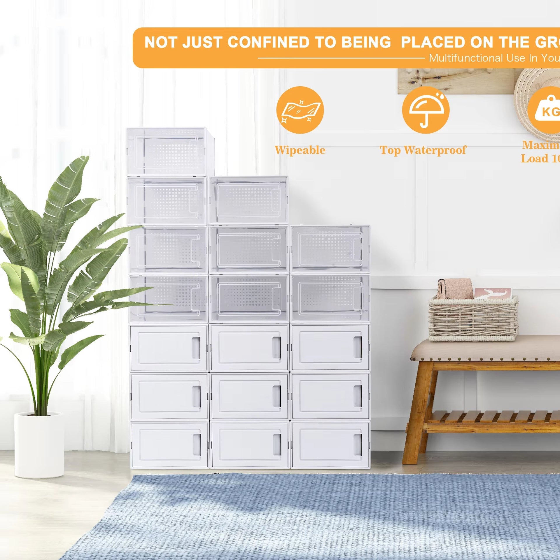 Pack Of 18PCS Moisture-Proof And Dust-Proof Simplicity White Plastic Transparent Thickened Shoe Storage Boxes