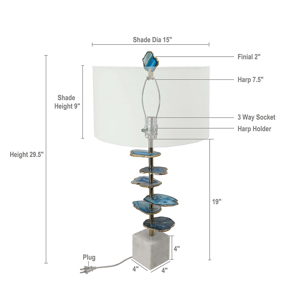 15x29.5' Blue and White Agate Slice Table Lamp with Marble Base