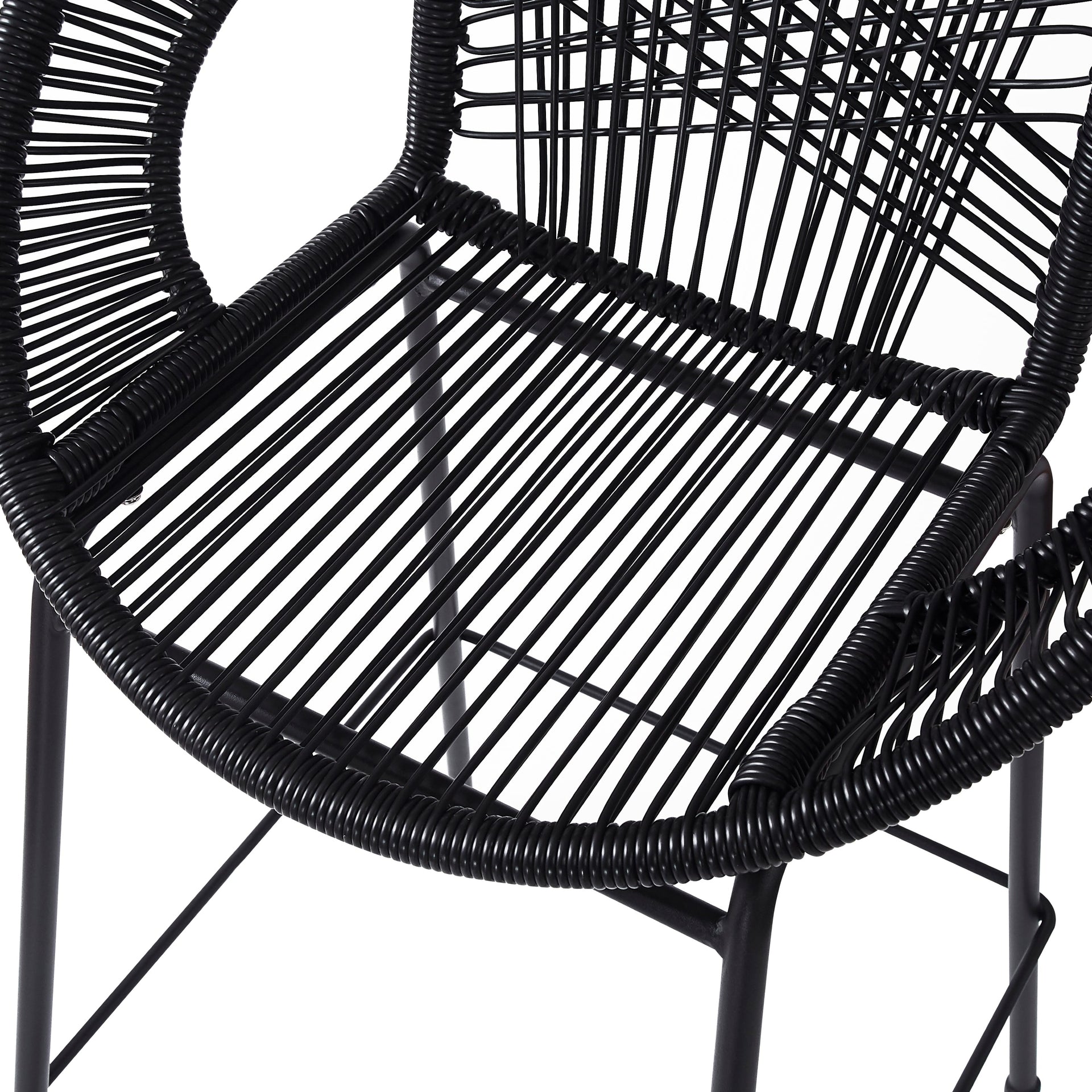 Ferrara Outdoor Patio Barstool Set of 2, Black Faux Wicker PE Rattan with Iron Frame