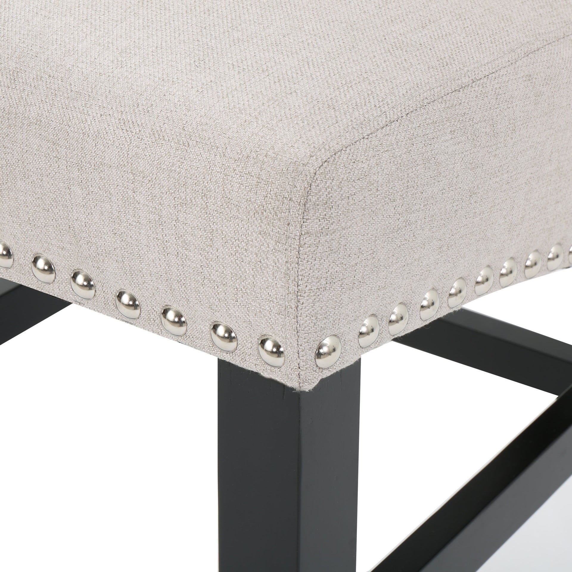25' Contemporary Upholstered Counter Stools with Nailhead Trim (Set of 2), Wheat/Matte Black, Fabric
