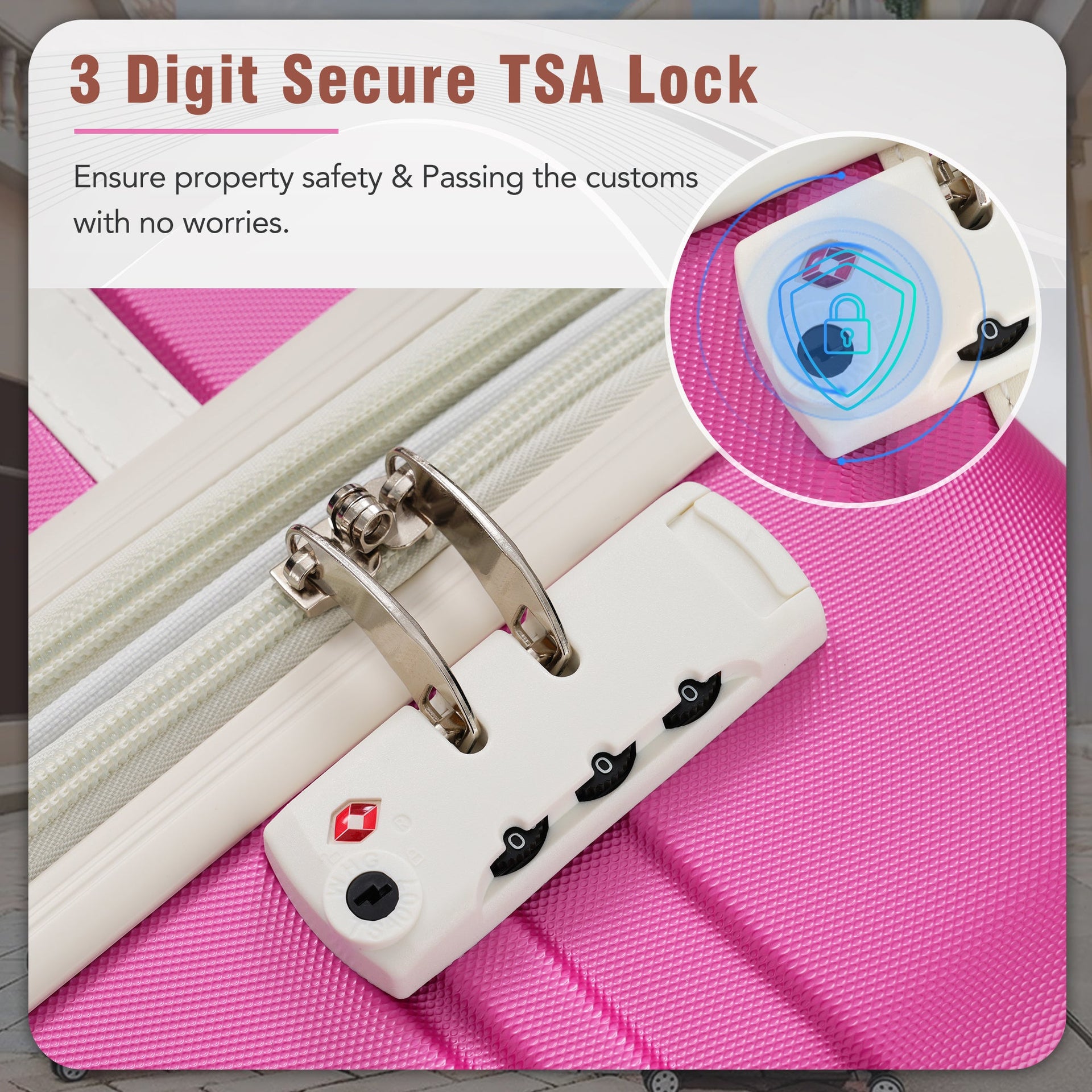 Hardshell Luggage Sets 3 Pieces 20'+28' Luggages and Cosmetic Case Spinner Suitcase with TSA Lock Lightweight,Pink