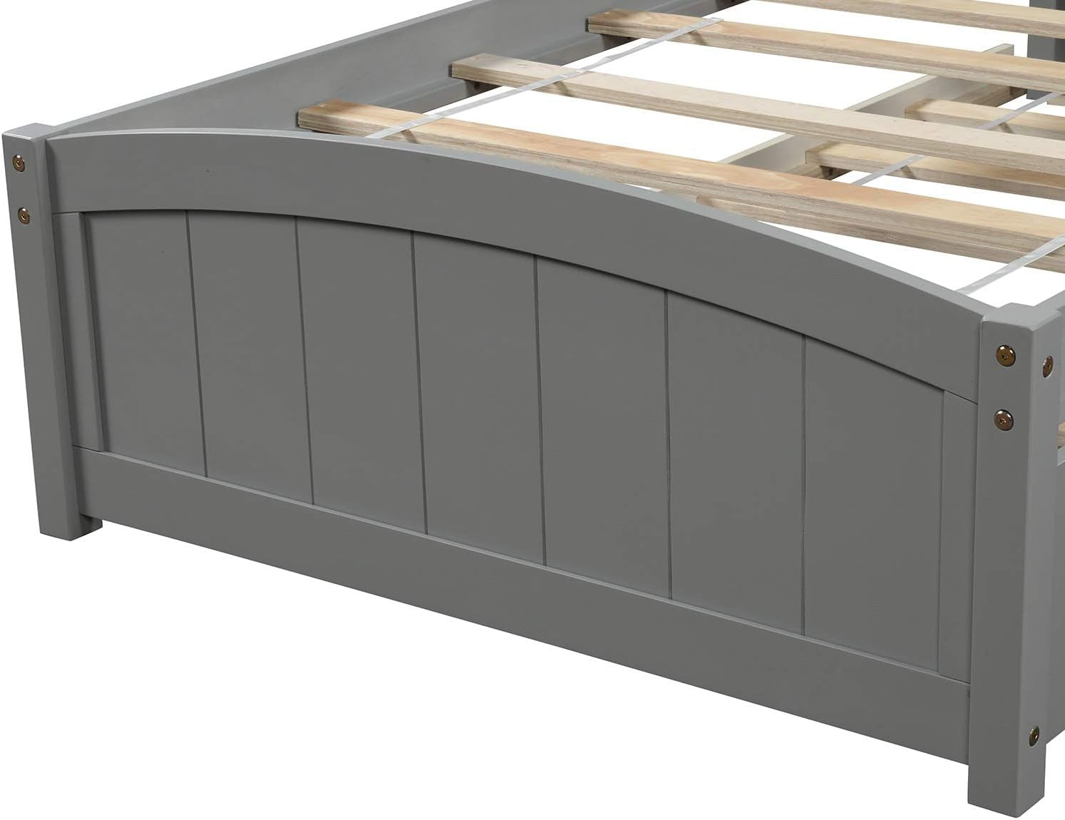 Twin Bed Frame, Wood Platform Bed with Trundle, Headboard, Footboard and Wood Slat Support, Grey