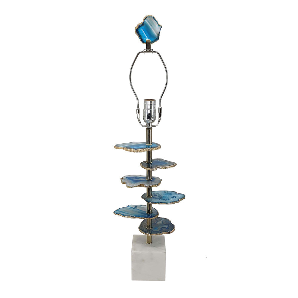 15x29.5' Blue and White Agate Slice Table Lamp with Marble Base
