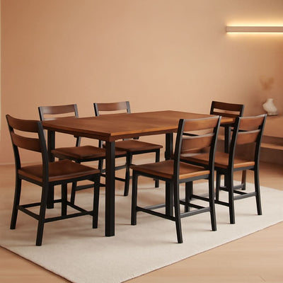 Walnut 63 Inch Extendable Dining Table Set For Six Chairs