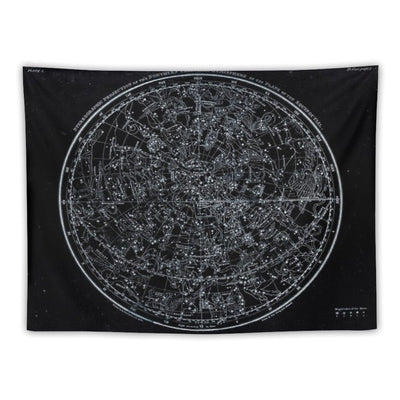 Constellations of The Northern Hemisphere Pale Blue On Black Tapestry